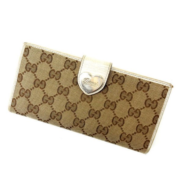 Gucci Wallet Purse Long Wallet GG White Brown Woman Authentic Used Y1216 - Picture 1 of 5